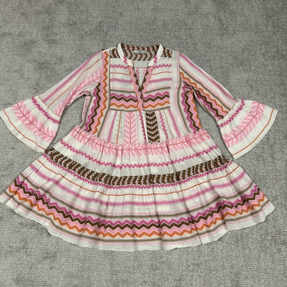 Devotion Twins Ella Dress Womens Small Pink Orange Brown Tiered Oversized Boho